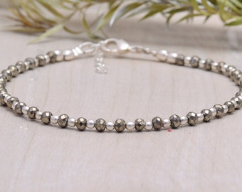 Dainty Pyrite Gemstone Bracelet • Stability • Grounding • Personal Growth • Genuine Crystal Jewelry • Dainty & Delicate