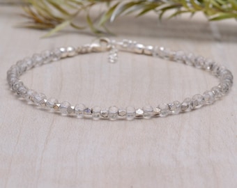 Pulsera de plata de ley con cuarzo transparente, piedra natal de abril