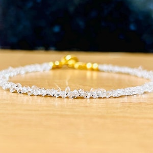 Pulsera de cuentas de diamantes Herkimer, chapada en oro o plata de ley, hecha a mano