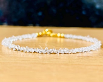 Herkimer Diamant Perlen Armband, Gold Fill oder Sterling Silber, handgemacht