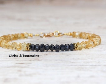 CITRINE and BLACK Tourmaline bracelet| Joy and Protection Bracelet| Solar Plexus Jewelry| Handmade bracelet gift| Natural Stone Bracelet