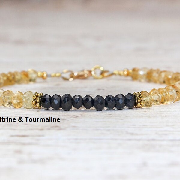 Bracelet CITRINE et Tourmaline NOIRE| Bracelet Joie et Protection| Bijoux en plexus solaire| Cadeau bracelet fait main| Bracelet Pierre Naturelle