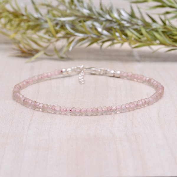 Rose Quartz Bracelet, Pale Pink Gemstone Jewelry, Delicate Beaded Bracelet, Jewelry, Gemstone Jewelry, Gold or Silver