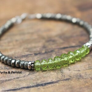 Peridot + Pyrite bracelet| Sterling SILVER| Handmade| AAA bracelet| Olivine bracelet| Heart Chakra| August birthstone| Heart Chakra Bracelet
