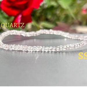 Clear Quartz Stretch Bracelet, Beaded Delicate Crystal Quartz Jewelry, Elastic Stacking Bracelet, April Birthstone, gifts for her