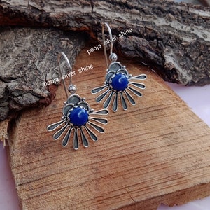 Lapis Lazuli Earrings, Peacock Design Earring, High Quality Gemstone Jewelry, 925 Silver Earring, Best Christmas Gift Jewelry, Hook Earring.