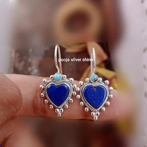 Genuine Lapis Lazuli Earring, Turquoise Earring, silver lapis lazuli earring, Handmade Hook Earring, lapis statement Latest Unique earring