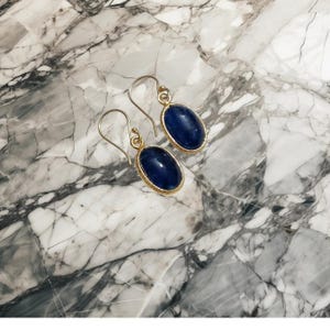 Oval Kyanite Dangle Earrings: 22k Gold Plated Sterling Silver