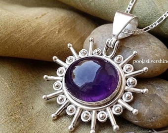 Handmade Oval Amethyst Pendant, Sterling Silver Boho Jewelry, Natural Purple Gemstone