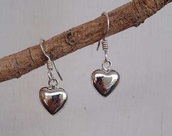 Handmade Sterling Silver Heart Dangle Earrings, Minimalist Jewelry