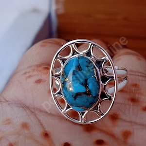 Blue Copper Turquoise Ring, Turquoise Ring, Sterling Silver Ring, Bohemian Ring, Turquoise Ring, Statement Ring, Ring for Women,Promise Ring