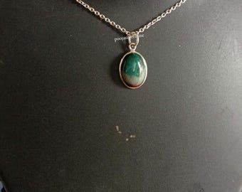 Oval Multi Jasper Pendant Necklace: Sterling Silver Bohemian Jewelry
