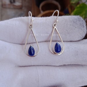 Lapis Lazuli Earrings, Lapis Lazuli Pear Gemstone, 925 Solid Silver Earrings, Handmade Earrings, Dangle And Drop Earrings, Gift For Mother