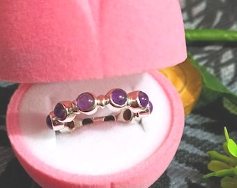 Handmade Amethyst Band Ring, 925 Sterling Silver, Amethyst Eternity Jewelry, Christmas Gift