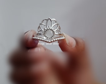 Handmade Sterling Silver Rainbow Moonstone Ring - Bohemian Jewelry