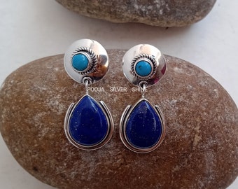 Orecchini A Bottone In Argento 925 Con Pietre Naturali – Turchese, Ambra, Granato E Lapislazzuli, Gioielli Fatti A Mano In Stile Boho Per Donna, Regalo Significativo