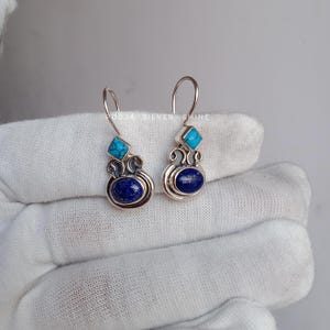 Lapis Lazuli Earring, Turquoise Earring, Natural Gemstone Earring, Handmade Earring, 925 Sterling Silver Earring, Christmas Gift, Gift Her