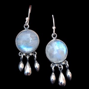 Handmade Sterling Silver Rainbow Moonstone Dangle Earrings