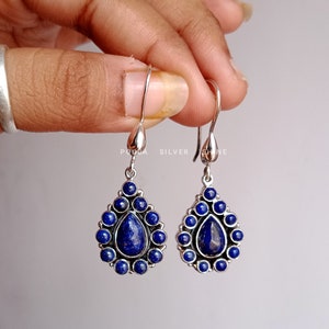 Lapis Lazuli Sterling Silver Dangle Earrings: Teardrop Gemstone