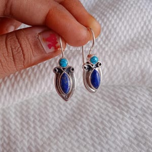 Lapis Lazuli Earring, Turquoise Earring, Natural Gemstone Earring, Handmade Earring, 925 Sterling Silver Earring, Christmas Gift, Gift Her