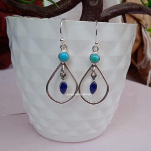 Lapis Lazuli Earring, Turquoise Earring, Dangle Earring, Natural Gemstone Earring, 925 Sterling Solid Silver, Handmade Jewelry, Gift For Her