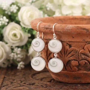 Natural Shiva Eye Shell Earring, 925 Sterling Silver Dangle Earring For Her