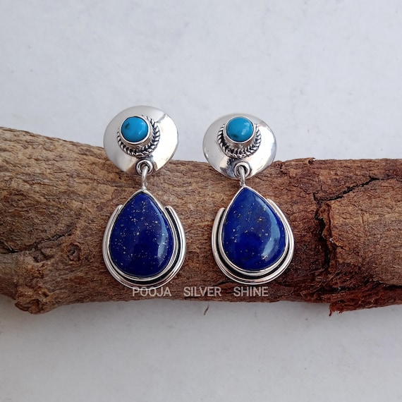 Orecchini a bottone in argento sterling con lapislazzuli e