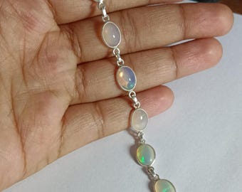 Handmade Ethiopian Opal Bracelet: Adjustable Sterling Silver Jewelry