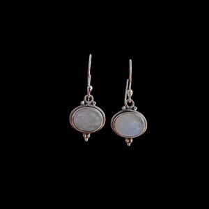 Rainbow Moonstone Sterling Silver Dangle Earrings: Blue Fire Gemstone