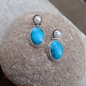 Blue Turquoise Earrings, High Quality Gemstone Jewelry, 925 Silver Earrings, Silver Stud Earring, Christmas Gifts Jewelry, Gorgeous Earrings