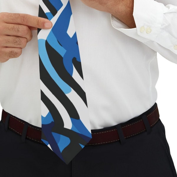 Blue & Black Geometric Necktie, men's fashion, Formal Wear, Casual Wear, Silky Finish, Polyester, necktie, Dad's gift, Father's Day