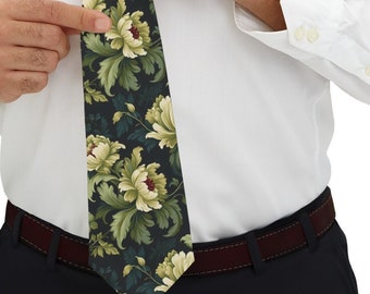 Green Floral Damask Necktie, men's fashion, Formal Wear, Casual Wear, Silky Finish, necktie, Wedding Attire, Father's Day