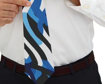 Corbata geométrica azul y negra, moda masculina, ropa formal, ropa casual, acabado sedoso, poliéster, corbata, regalo de papá, día del padre
