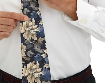 Blue Floral Damask Necktie, men's fashion, Formal Wear, Casual Wear, Silky Finish, necktie, Wedding Attire, Father's Day, wedding, groom,