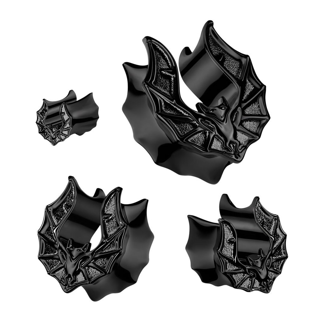 Black Bat Ear Spreader, Gauges, Tunnels, Plugs 0g, 00g, 1/2, 9/16, 5/8