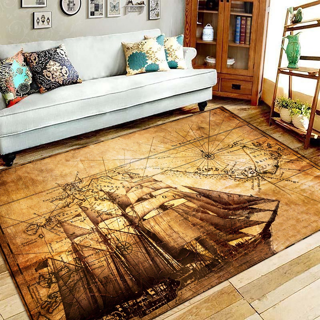 Sea Rug, Ship Rug, Boat Rug, Blue See Rug, Living Room Rug, Art Decor ...