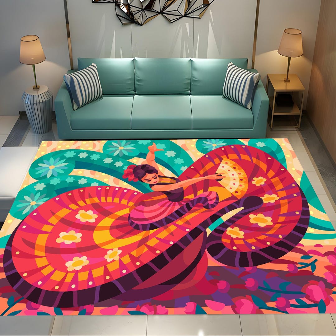 Mexican Art Rug, Mexican Dance Rug, Mexican Motif Rug, Rug,colorful ...