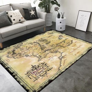 Alfombra de la Tierra Media, alfombra de mapa antiguo, alfombras decorativas para sala de estar, alfombras para dormitorio, alfombra de mapa antiguo, alfombra decorativa, alfombra de mapa decorativa