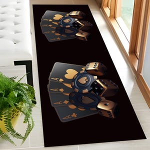 Kasino-Teppich, Läufer, Würfelmuster-Läufer, Poker-Karten-Designer-Teppich, Wohndekor-Läufer, Ästhetischer Teppich, Kasino-Themen-Läufer, Büroteppich