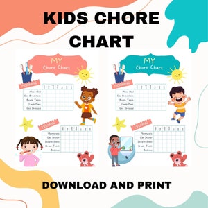 Tableau de corvée imprimable pour enfants / Toddler to Do List / Filles et garçons / Télécharger et imprimer / A4