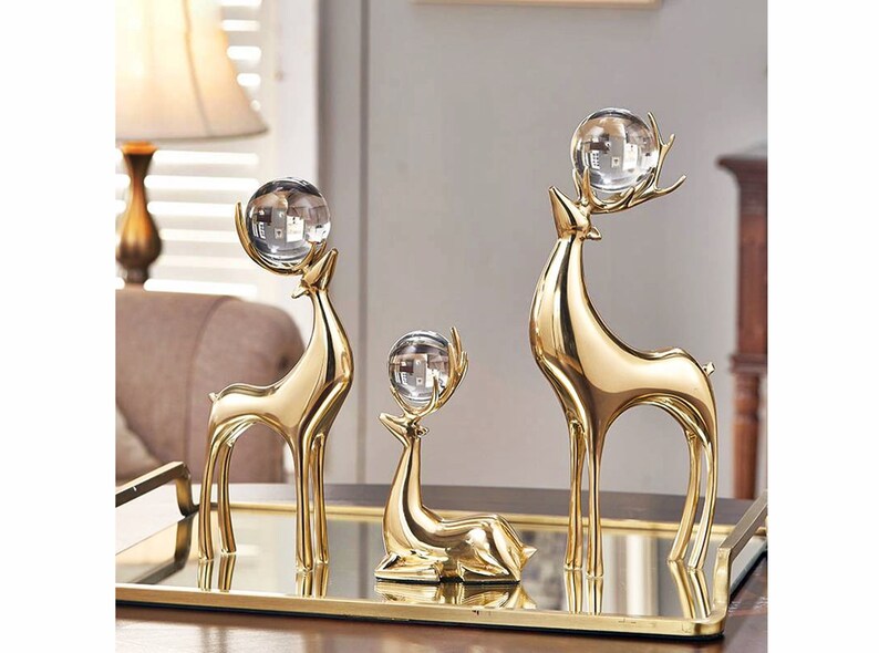 Deer Gold Crystal Deer Crystal Ball Golden Deer Statue Etsy