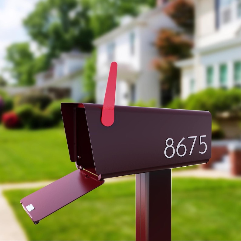 Wyzer Modern Post Mailbox – Wine Red | Rustproof Aluminum, Large Capacity Package-Ready, Retro-Inspired Design