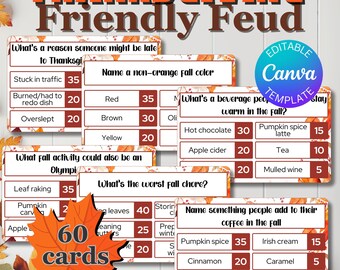 Printable and Editable Thanksgiving Friendly Feud Game, Thanksgiving game, Family Game Night, Thanksgiving Party, Friendsgiving party game,