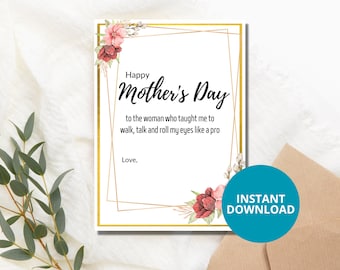 Tarjeta única imprimible del Día de la Madre, tarjeta divertida