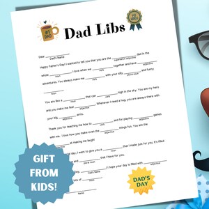 INSTANT DOWNLOAD Fathers Day Dad Libs, Mad Libs, Gift for dad,  Fun Dad gift, Gift  for dad