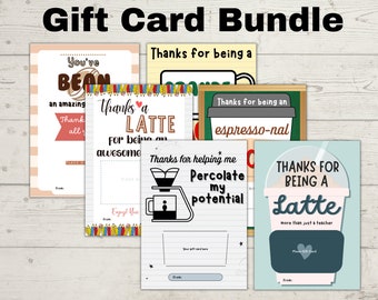INSTANT DOWNLOAD, Teacher Appreciation Gift Card, Teacher Appreciation Gift Tag, Coffee Gift Card for Teacher, Teacher Thank you gift