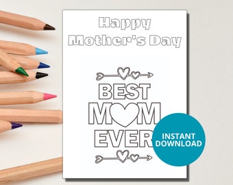 Imprimible para colorear Tarjeta Feliz Día de la Madre, regalo de niños, linda tarjeta