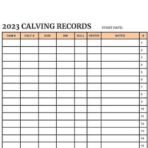 2023 CALVING RECORD SHEET