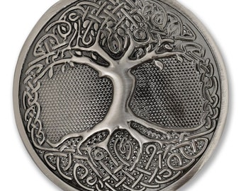 Tree of Life Celtic Knot Kilt Belt Buckle - Antique Brass Silver and Chrome Finish - Handcrafted by Kilt Emporium