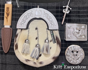 Scottish Kilt Sporran Set Mens Kilt Belt Buckle Sgian Dubh Suspender and Brooch Pin - by Kilt Emporium